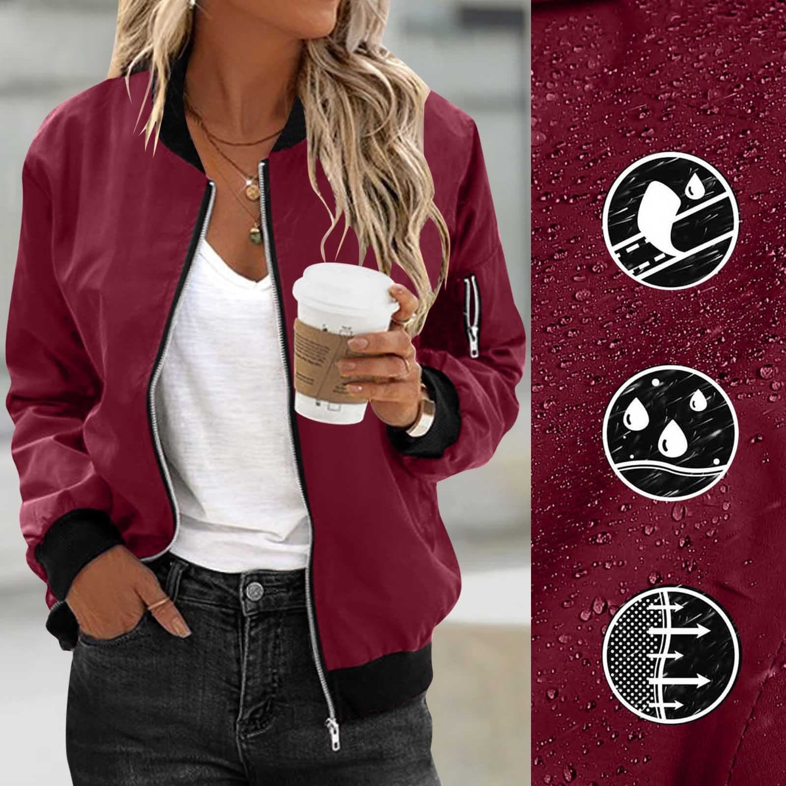 Women's Solid Color Cool Girl Baseball Jackets Round Neck Zipper Vintage Bomber Jacket Autumn Casual Female Bomber Jacket Chic Outerwear 12